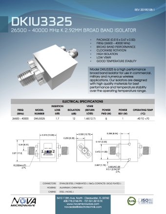 Nova Microwave DKIU3325 26.5 to 40 GHz broadband isolator
